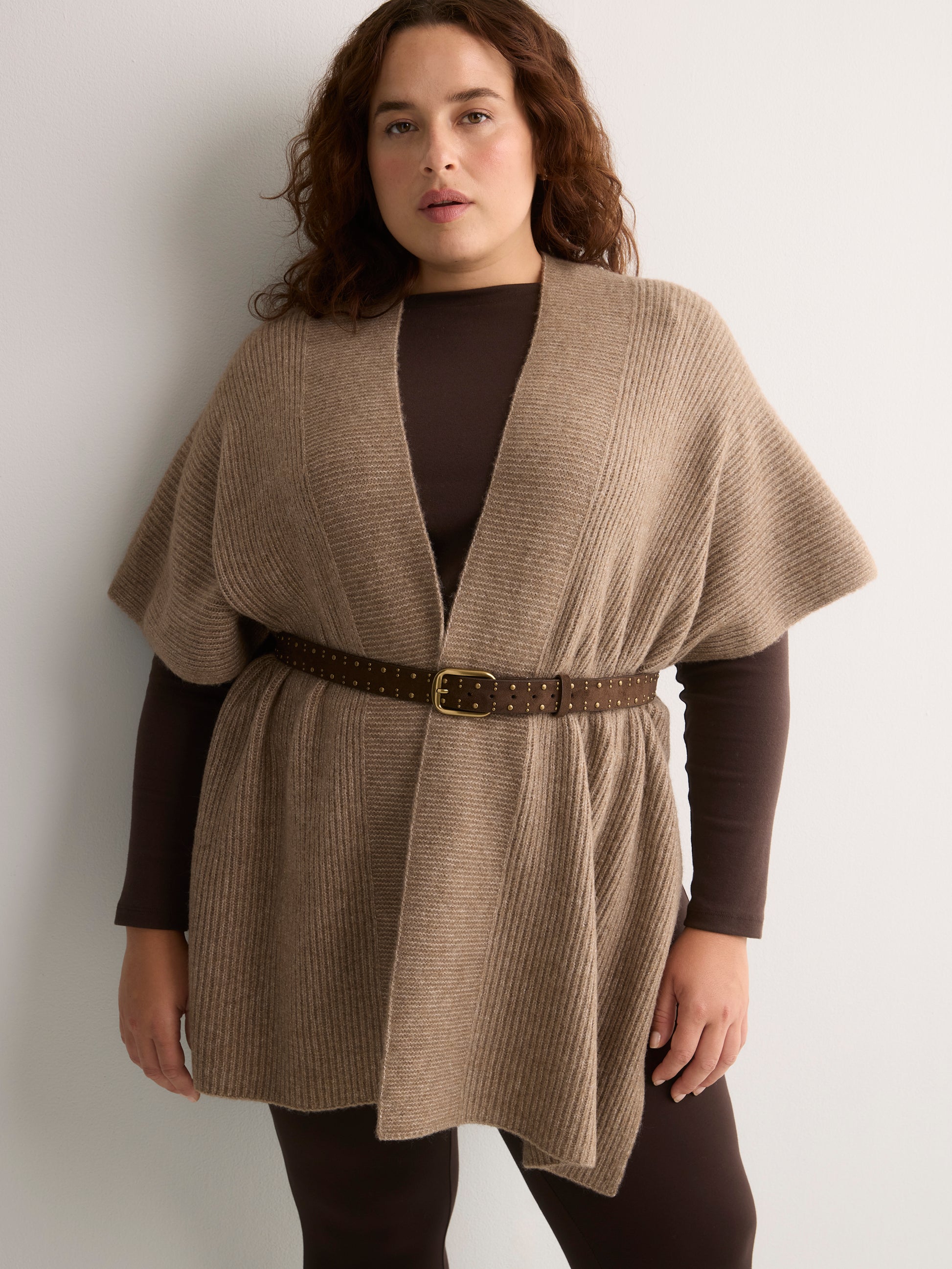 Ribbed Stitch Knit Cardigan Cape