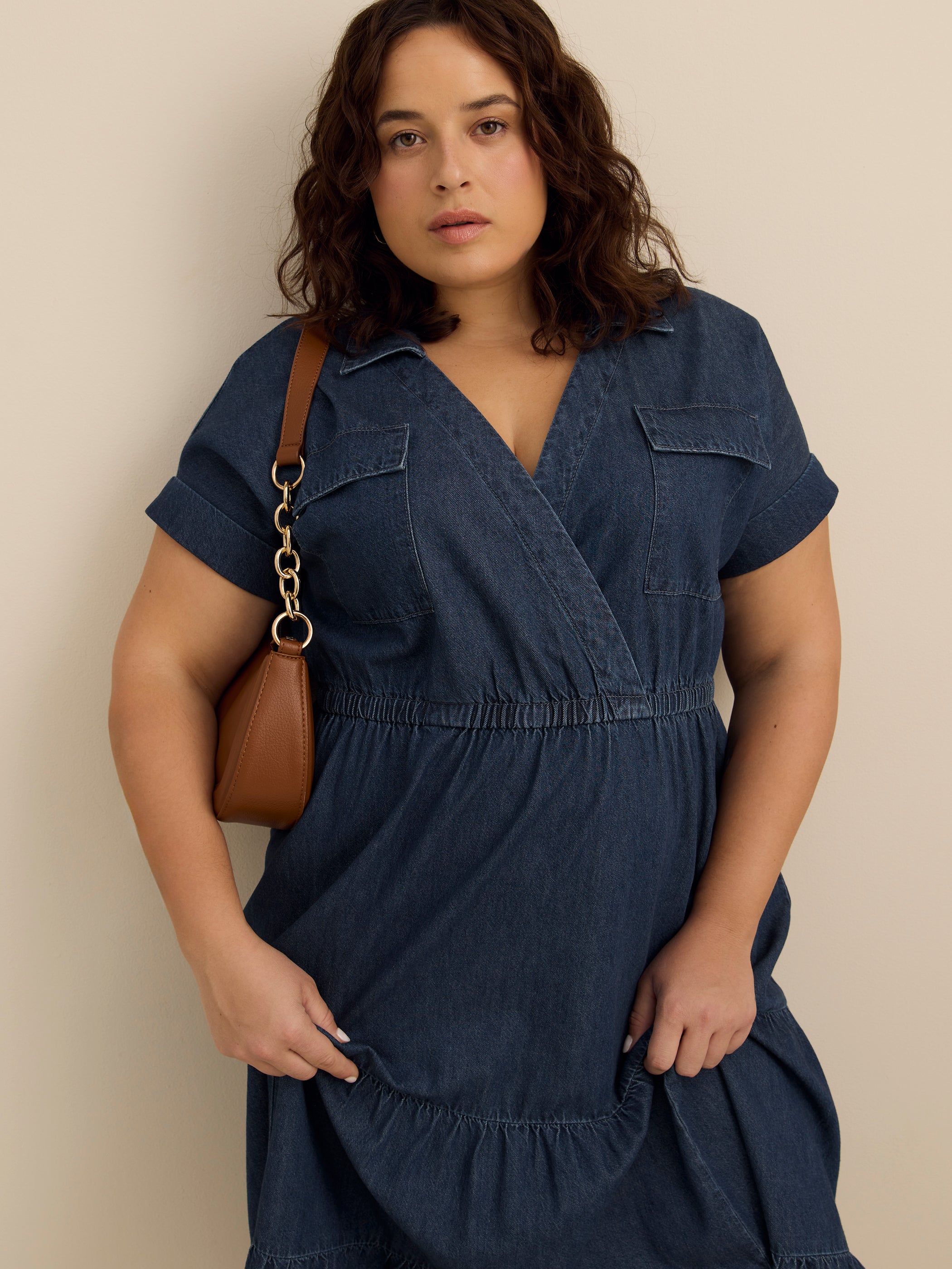 Denim Midi Utility Shirt Dress with Tiered Skirt