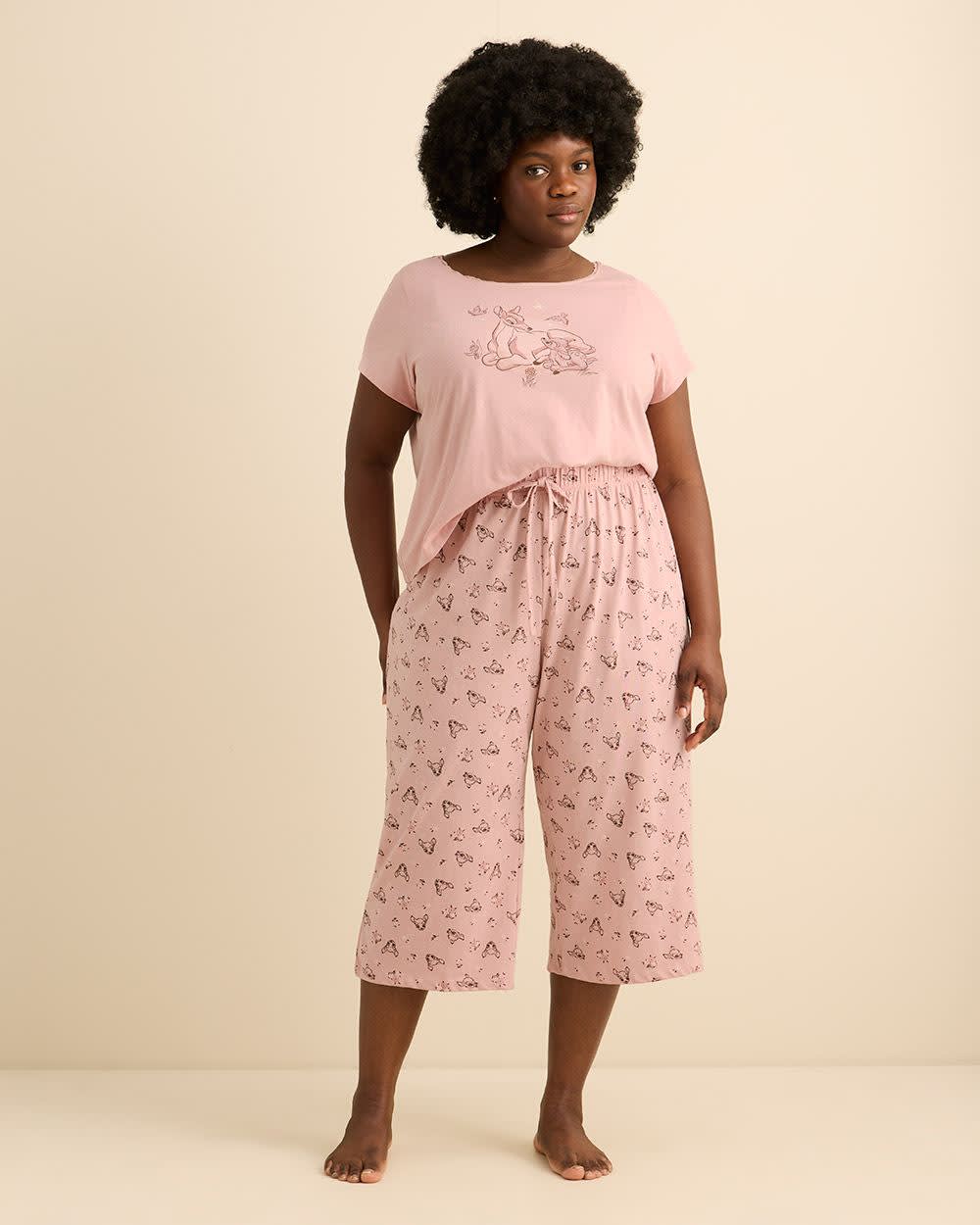 Mauve Bambi Pyjama Top with Lace Neckline - ti Voglio