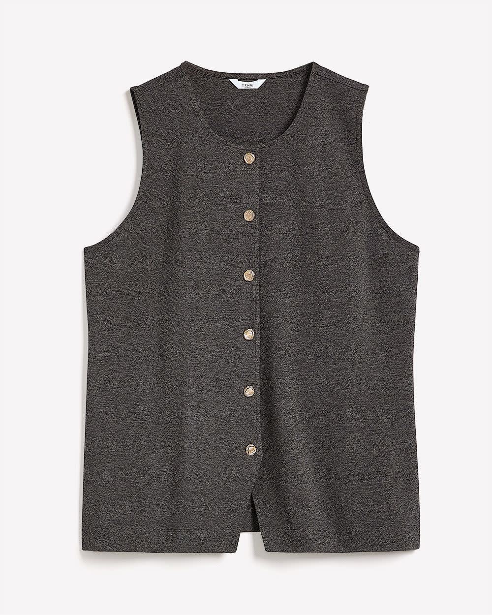 Button-Up Knit Crew Neck Vest