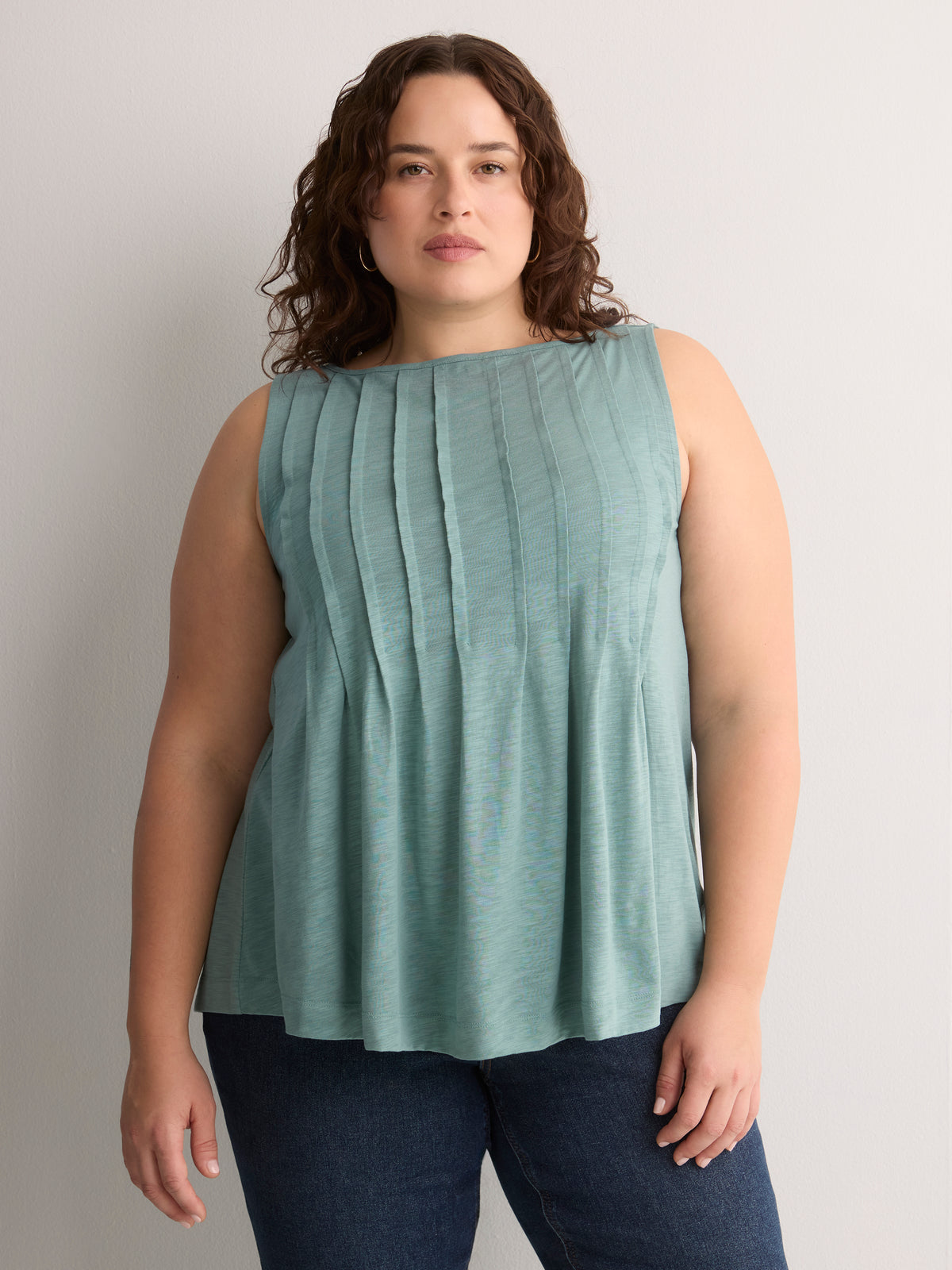 Sleeveless Swing Pintuck Knit Top
