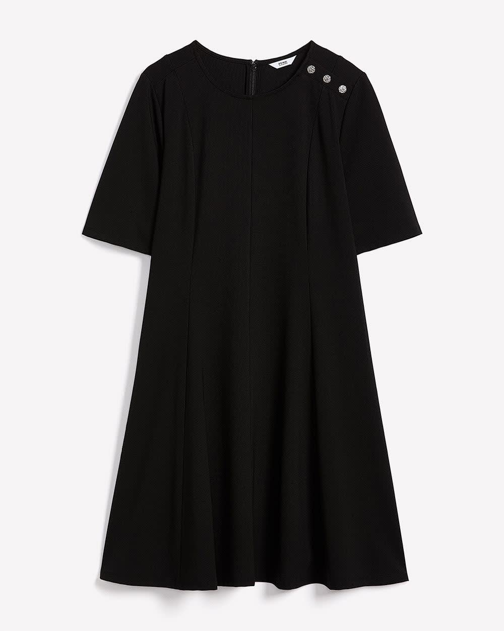 Fit and Flare Elbow-Sleeve Rib Knit Dress