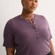 Straight Elbow-Sleeve Plum Pointelle Knit Henley Top