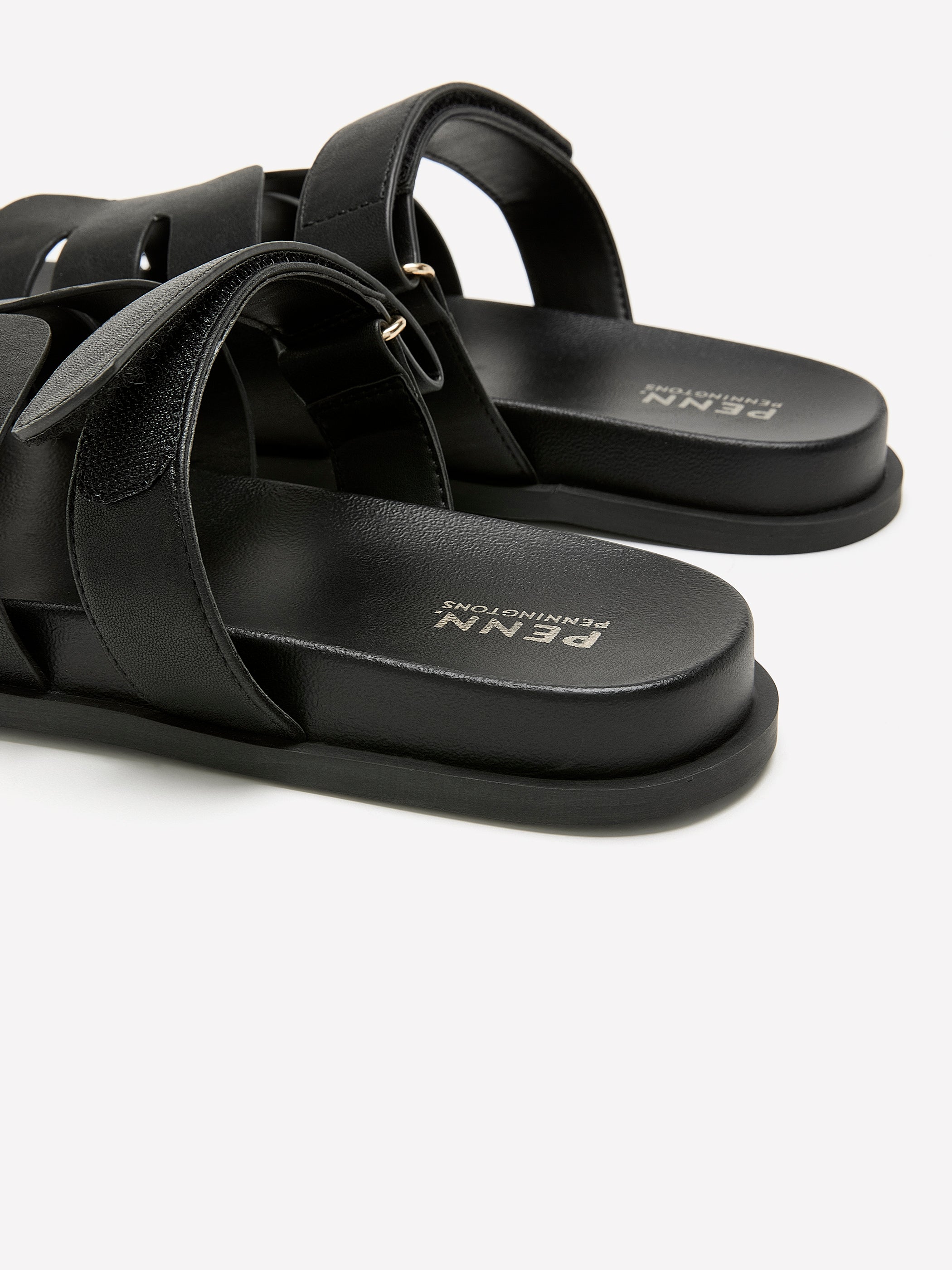 Wide Width, Dream Black Faux-Leather Footbed H-Band Flat Sandal