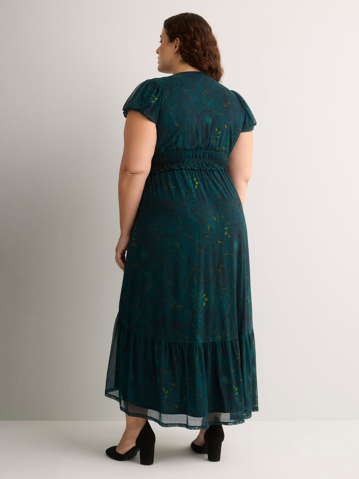 Green Printed V-Neck Maxi Sangria Dress