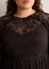 Brown Long-Sleeve Ruffled Lace Midi Dress
