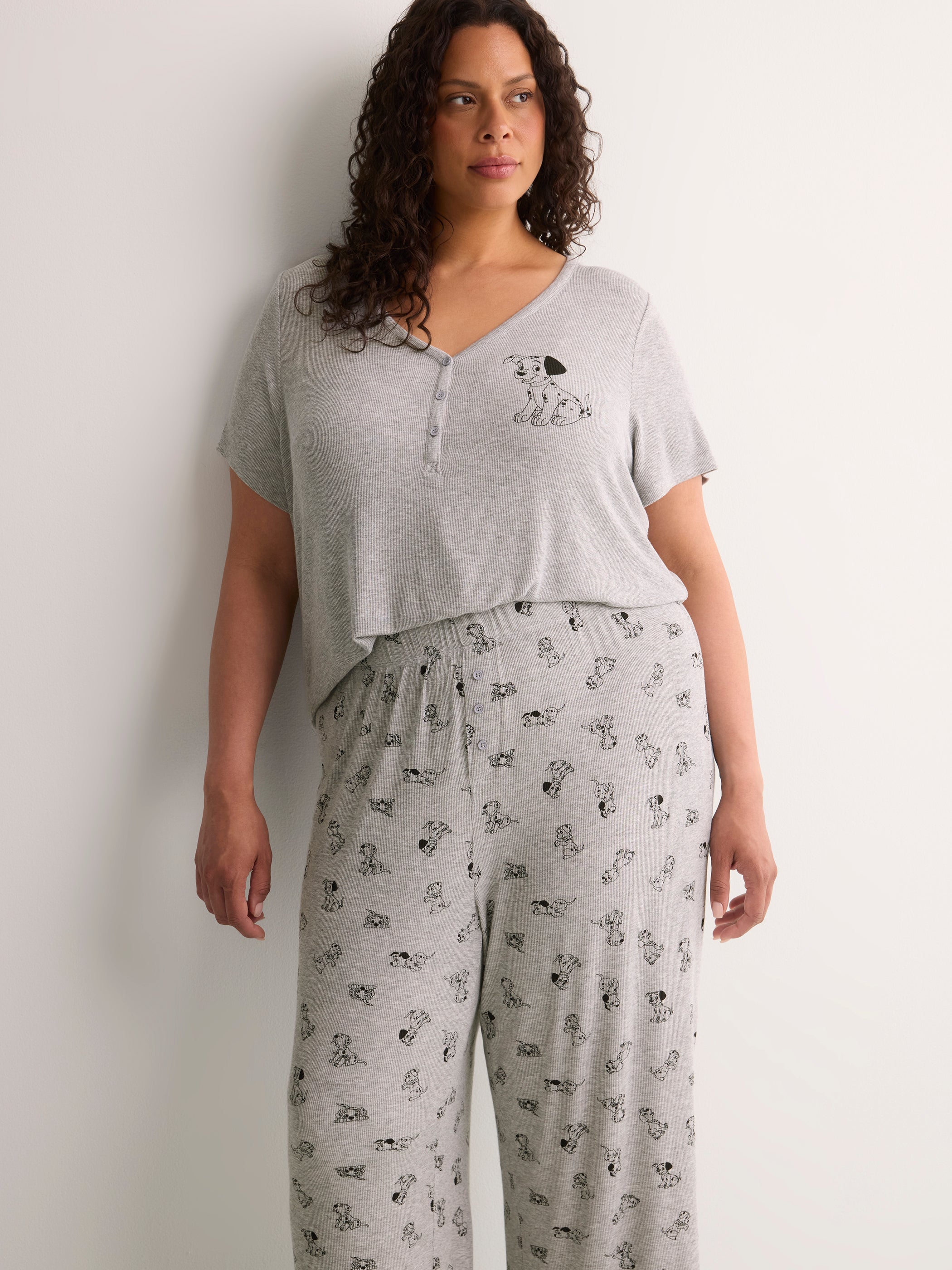 Grey Textured Knit Pyjama Pant with Dalmatian Print - Disney