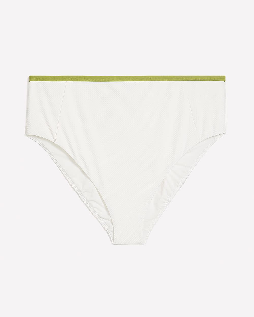Culotte de maillot blanche texturée taille haute avec biais contrastant