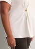 Fit and Flare Short-Sleeve Crew Neck Top with Jewel at Waist