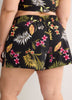 Black Floral Mid-Rise Flared Swim Short