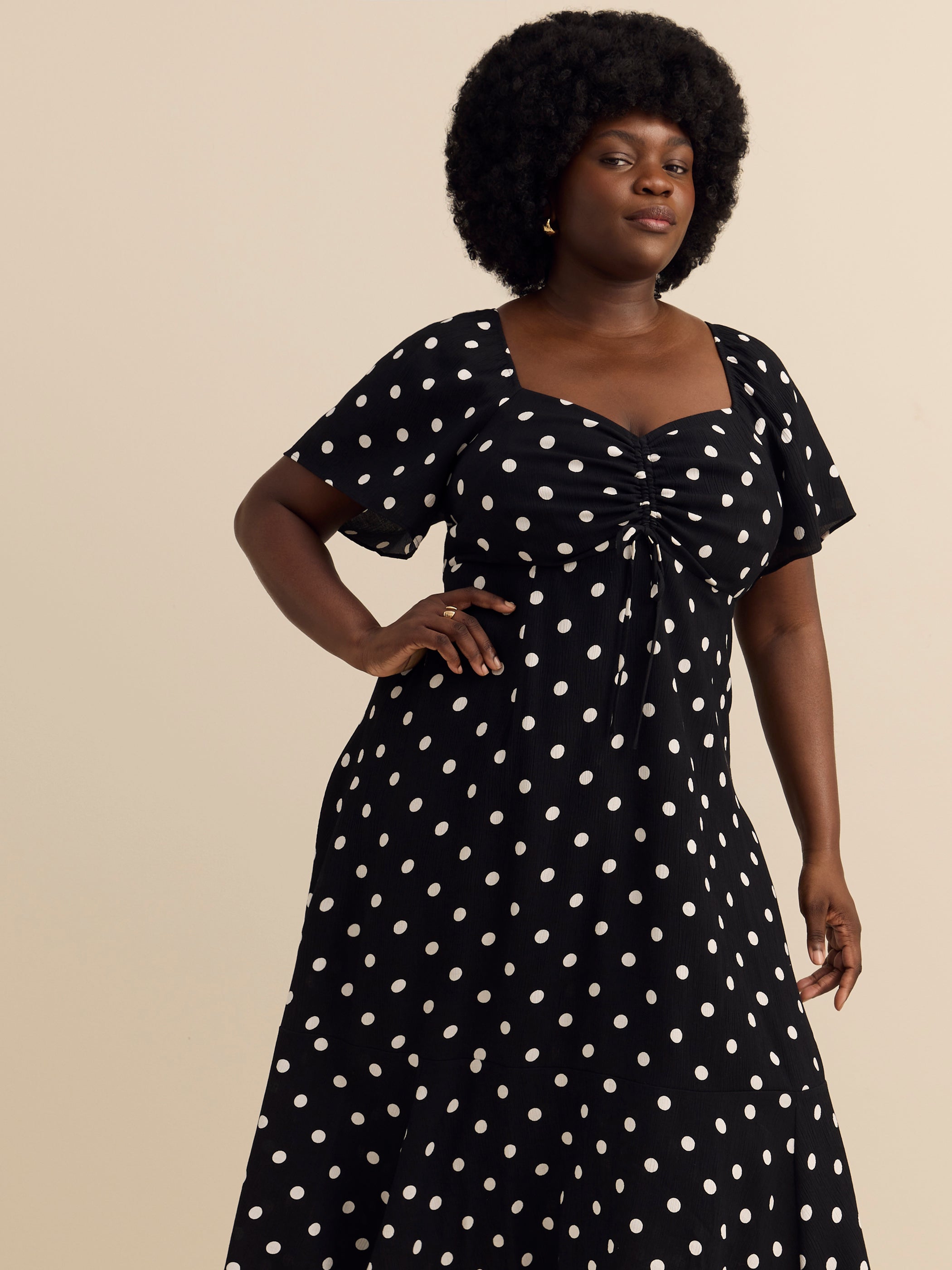 Sweetheart Neckline Midi Dress with Short Flutter Sleeves - Addition Elle