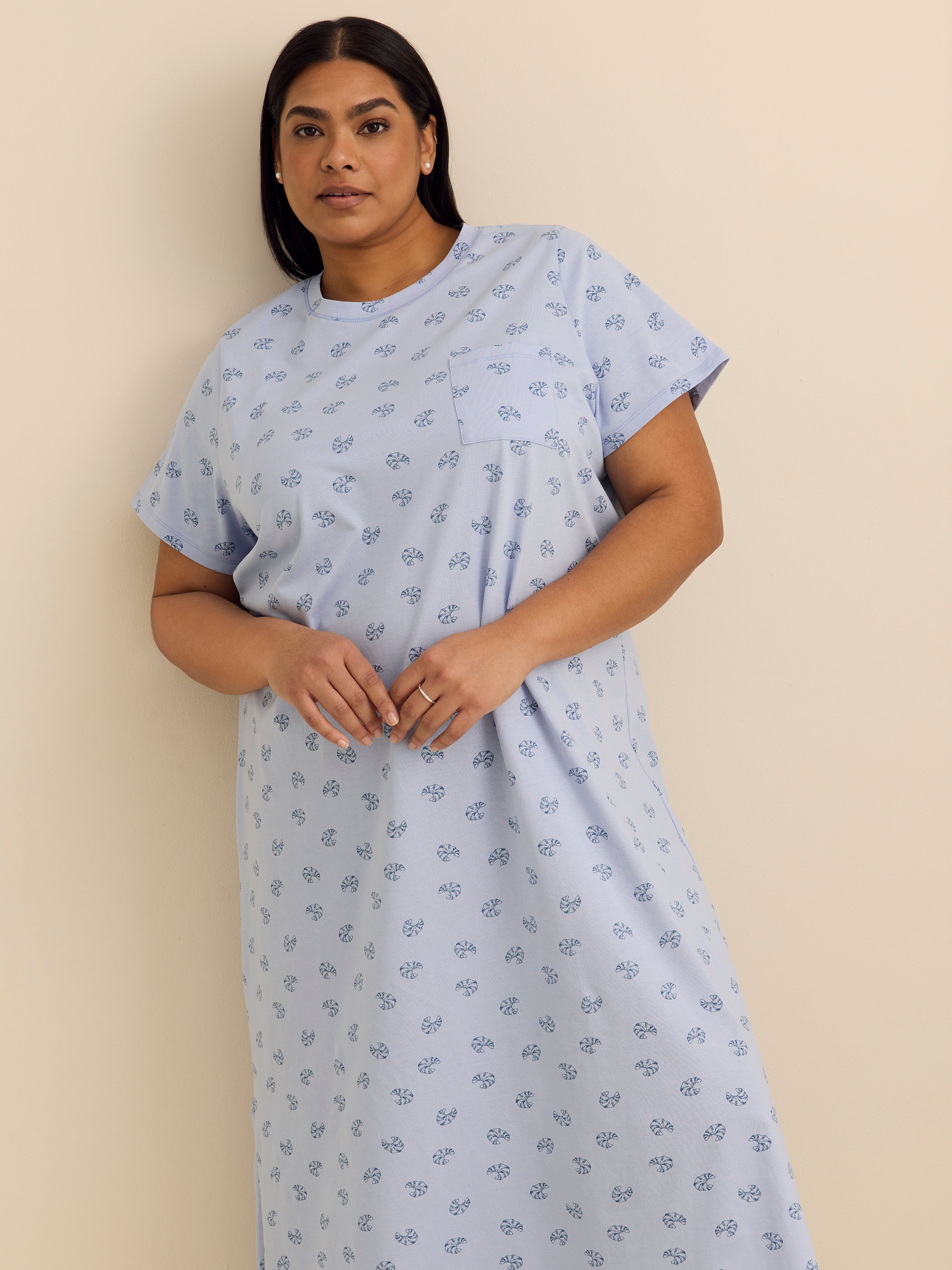 Robe de nuit longue à manches courtes imprimée - ti Voglio