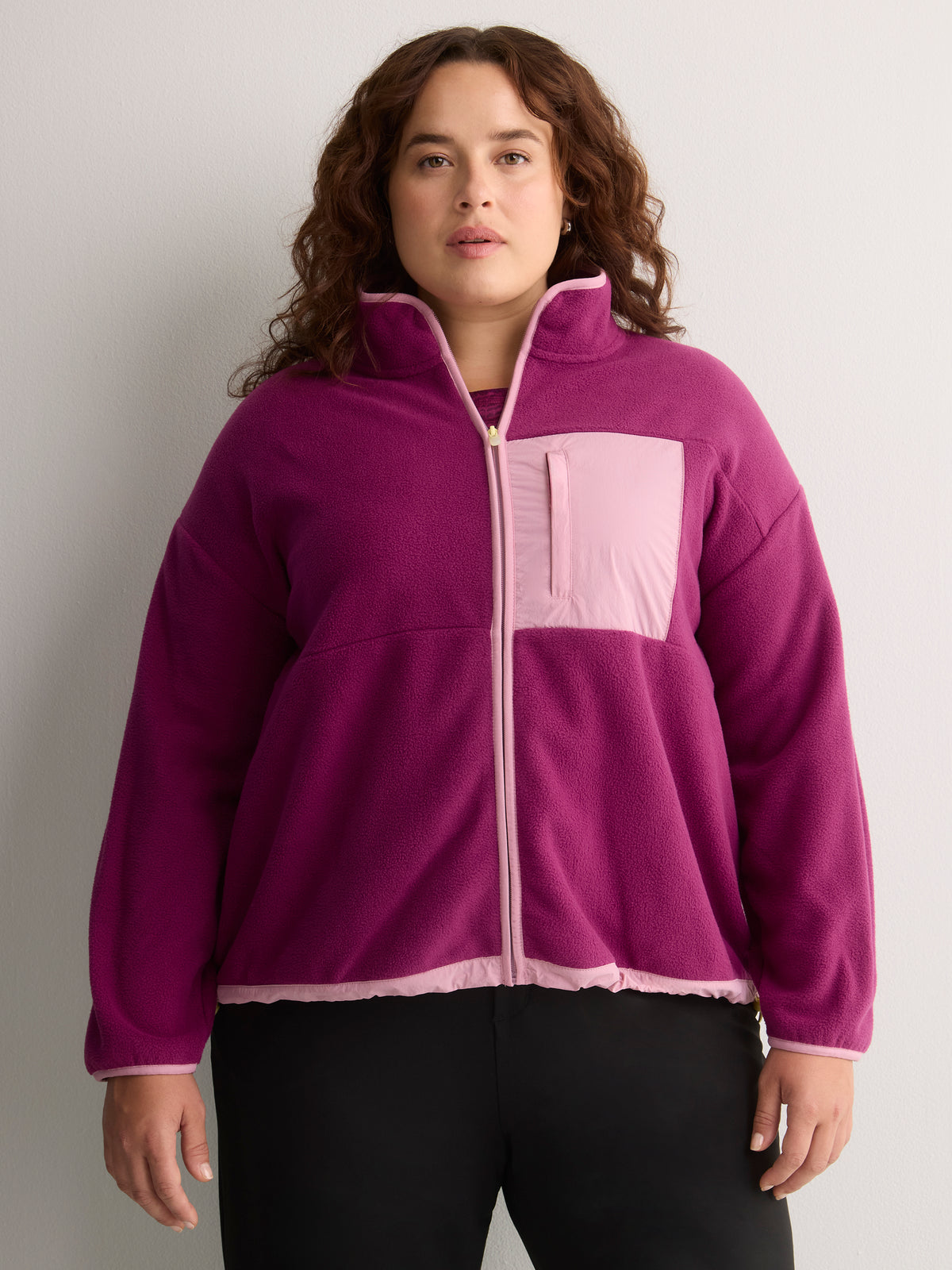 Short Polar Fleece Jacket with Contrast Trim - Active Zone