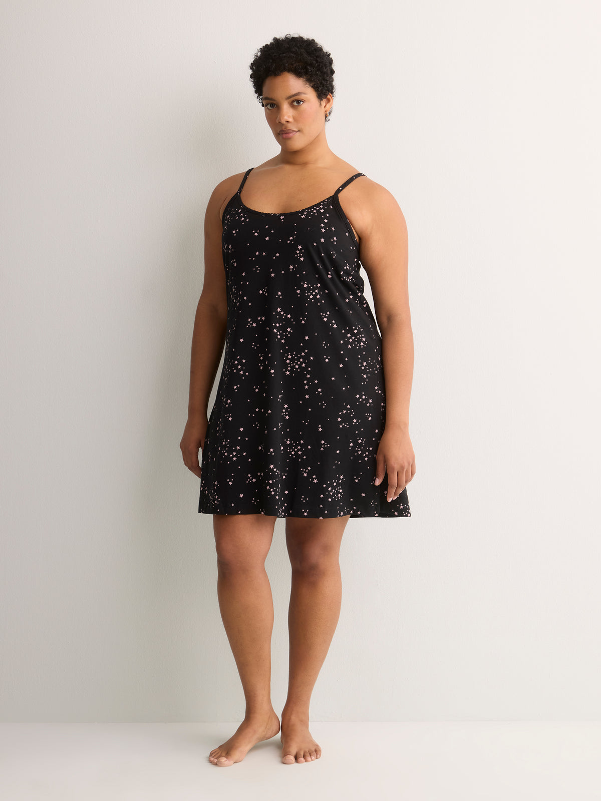 Star-Print Sleeveless Cotton Nighty with Inner Bra - tiVOGLIO