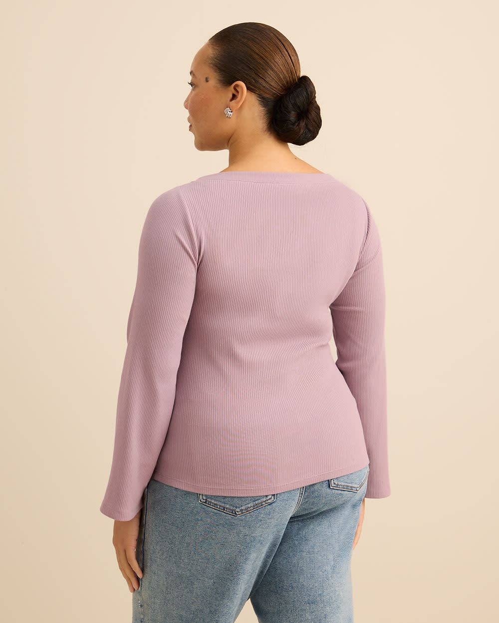 Rib Knit Boat Neck Long-Sleeve Top - Addition Elle