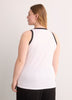 Fitted Halter-Neck Rib Knit Tank Top with Contrast Binding