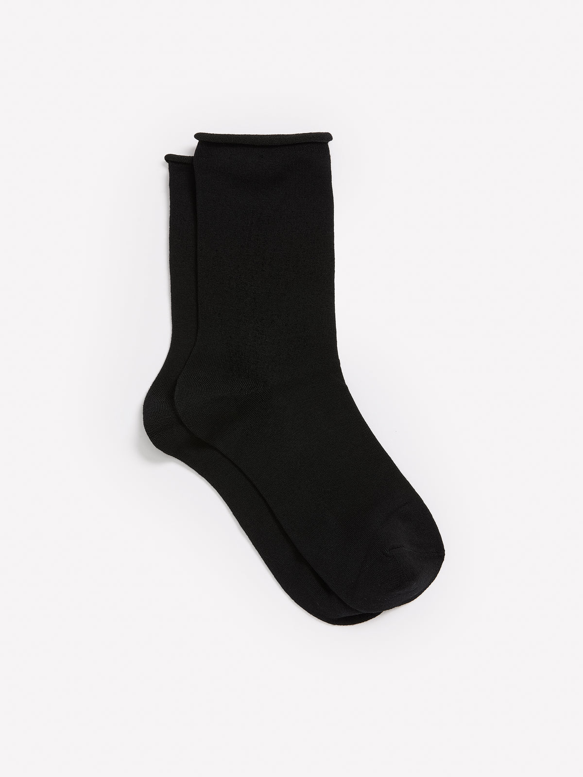 Black Bamboo-Blend Rolled-Edge Crew Socks