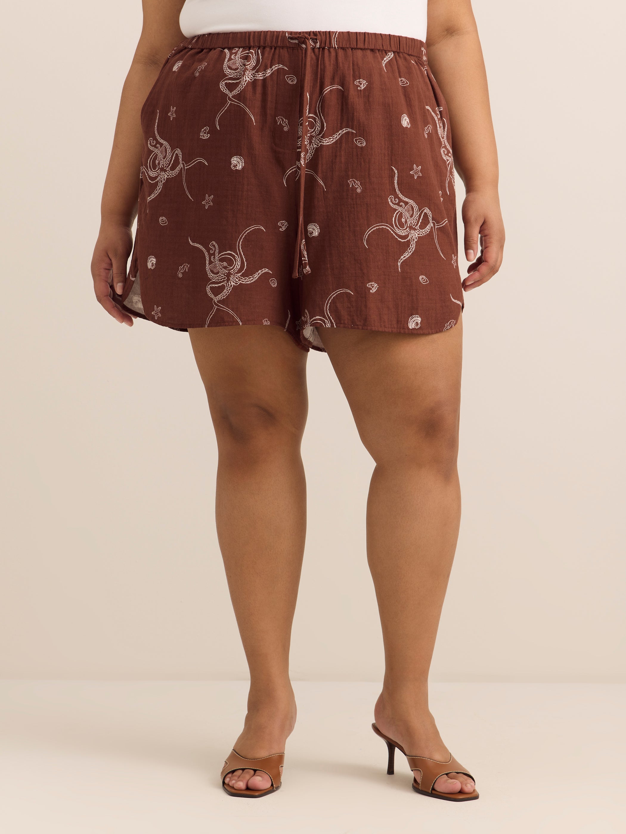 Sea-Print Cotton Pull-On Short