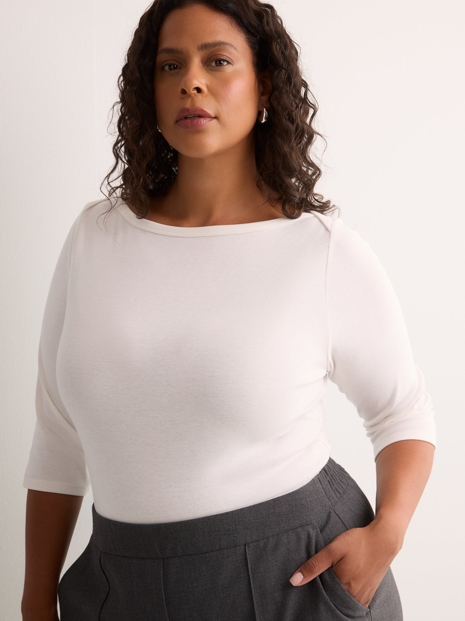 3/4-Sleeve Boat-Neck Ribbed Knit Baby Tee
