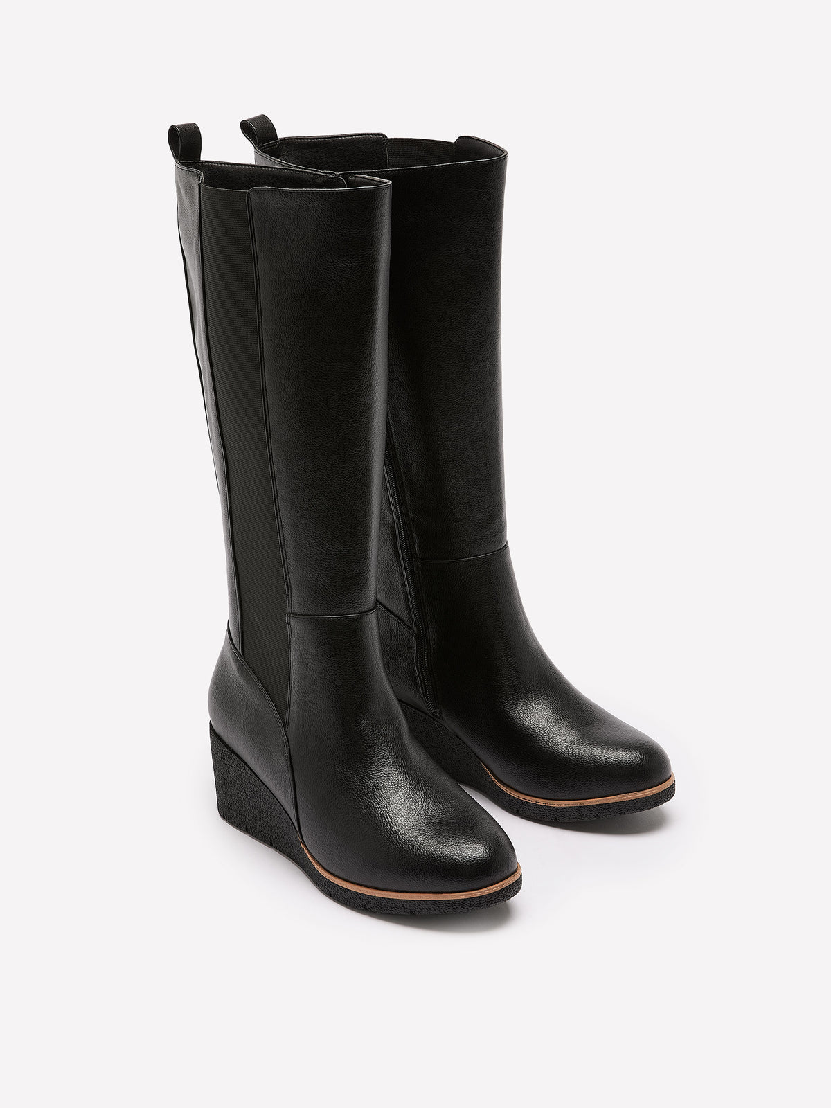 Extra Wide Width, Black Tall Faux-Leather Wedge Boots