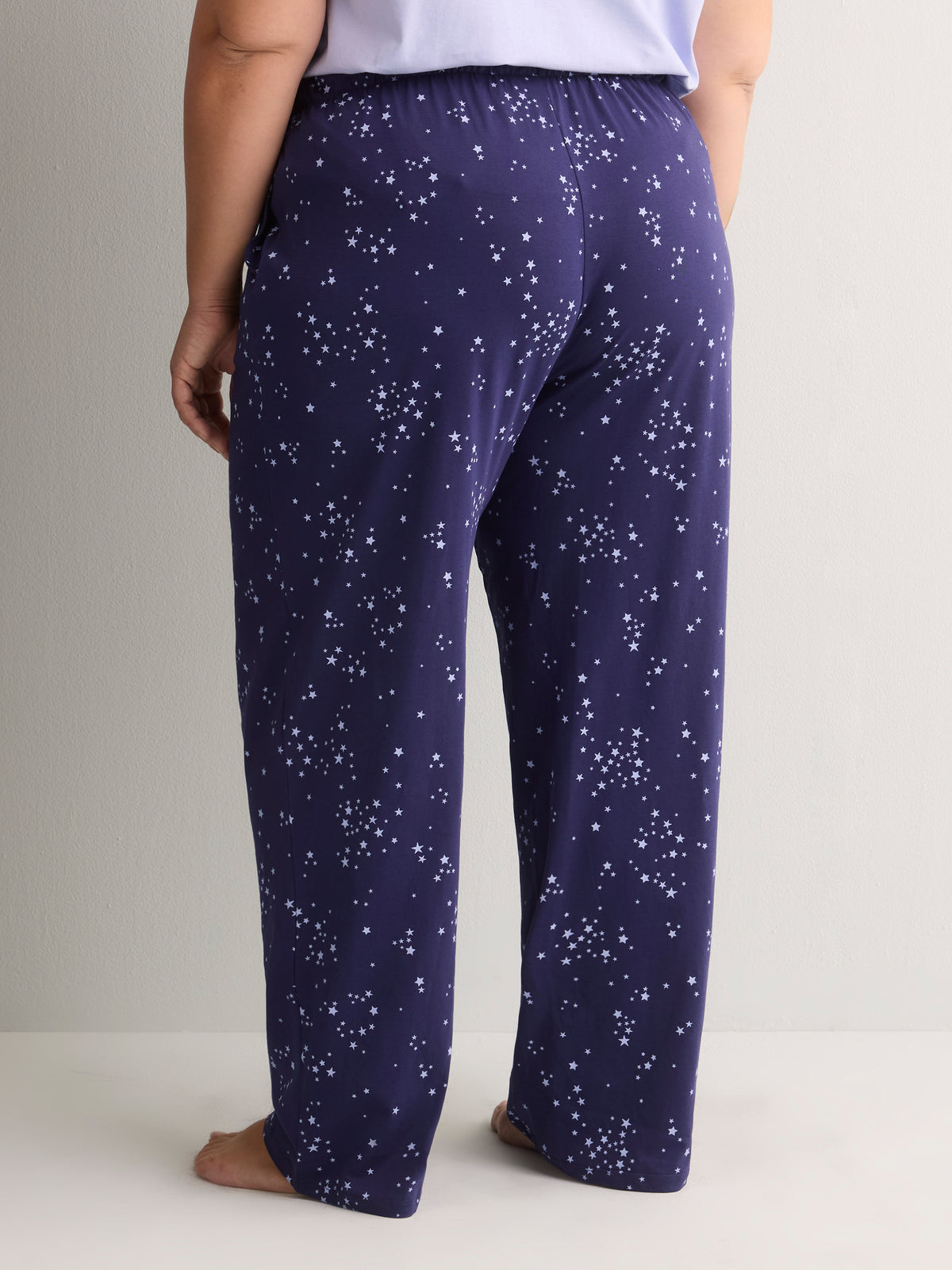 Blue Star-Print Cotton Knit Wide-Leg Pyjama Pant - tiVOGLIO