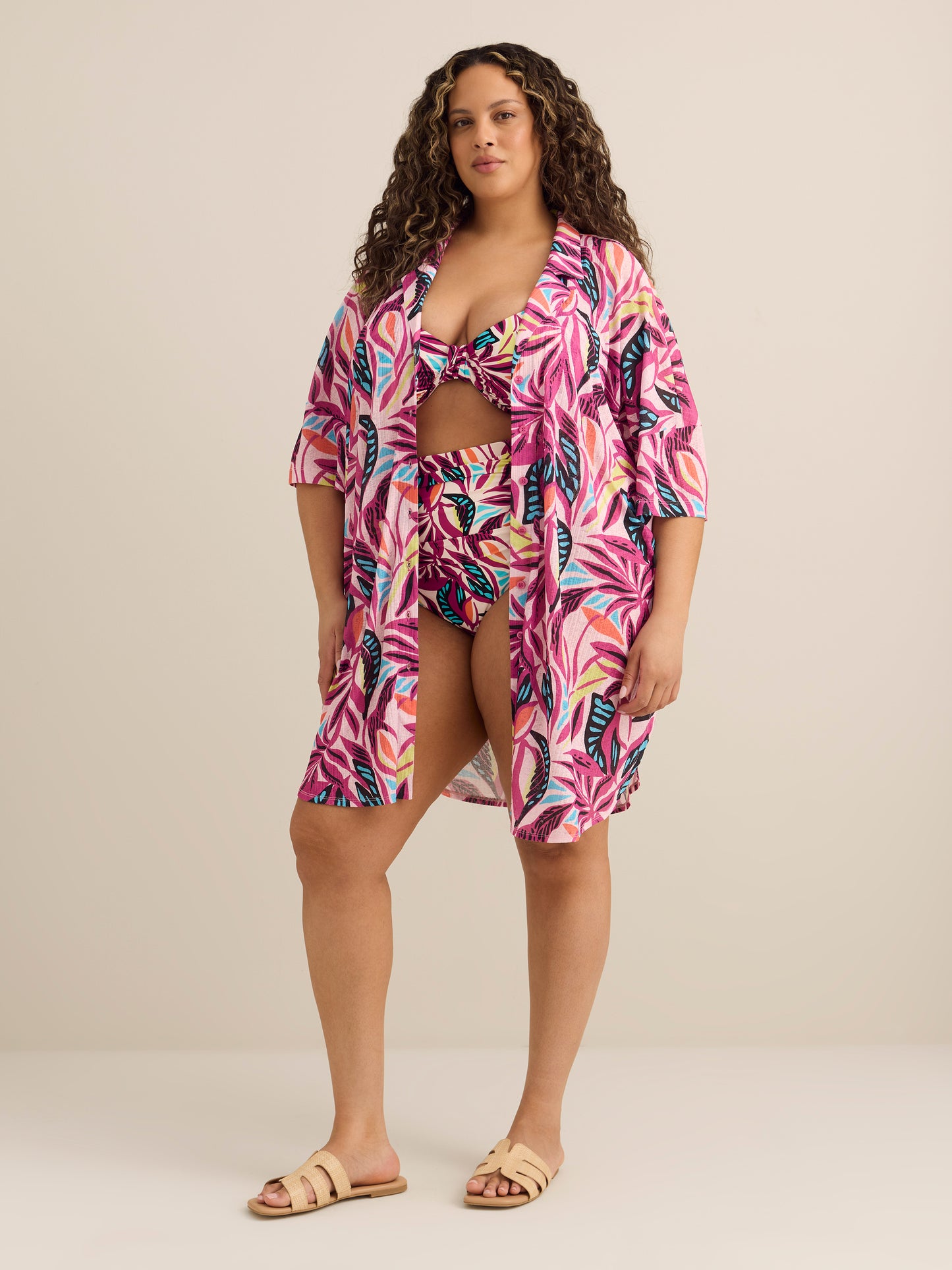 Short Printed Cover-Up Shirtdress