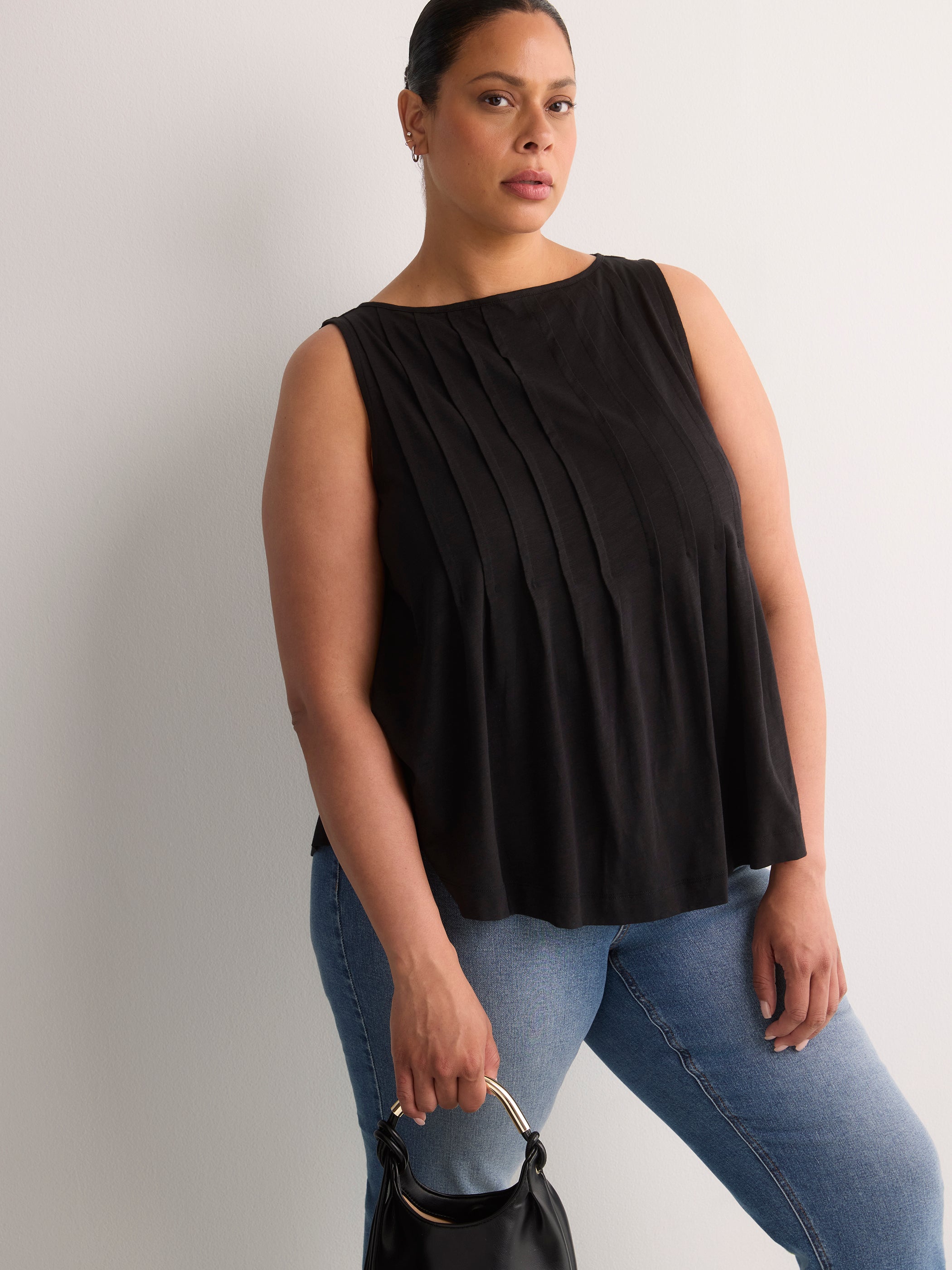 Sleeveless Swing Pintuck Knit Top
