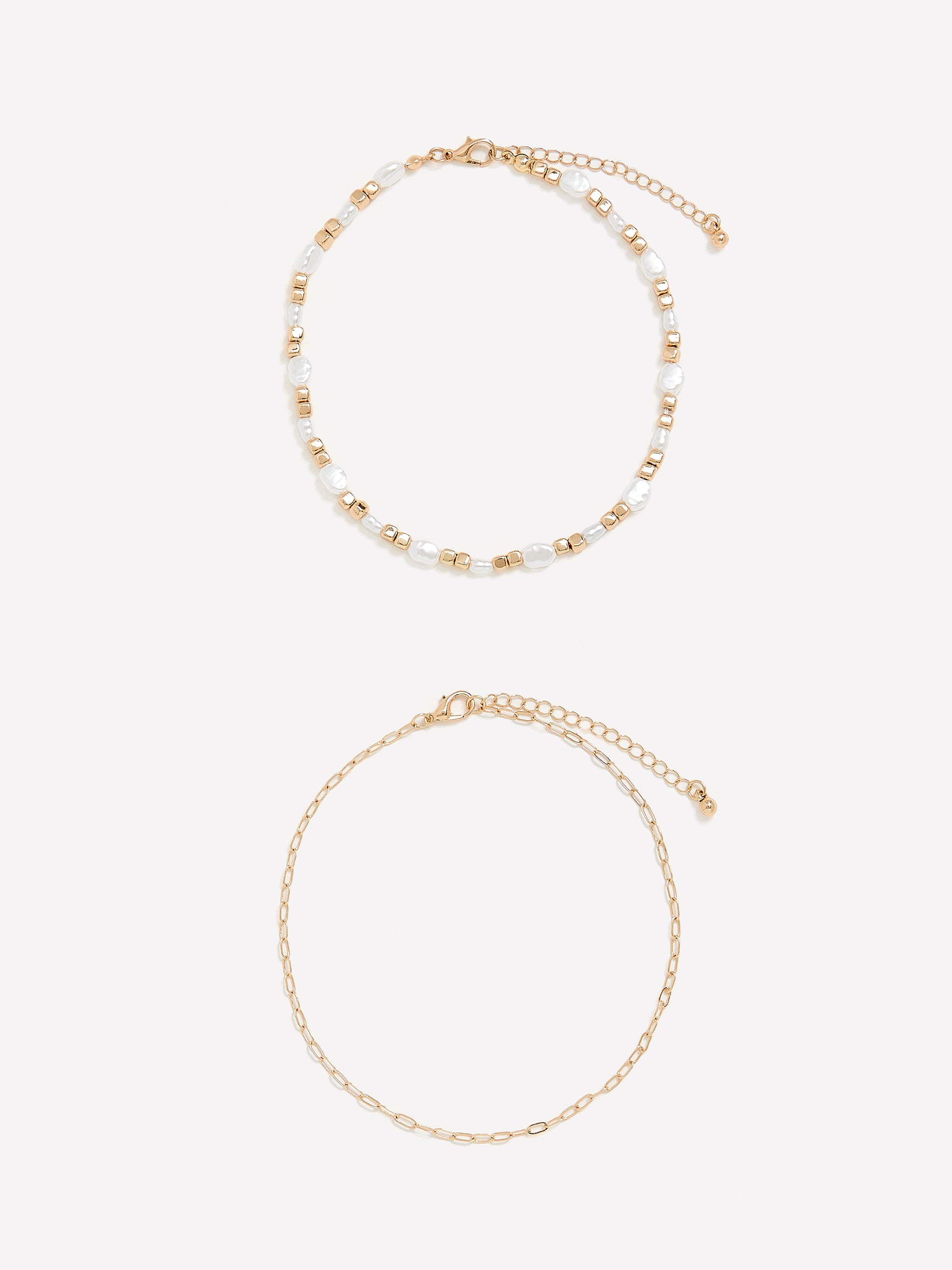 Golden Anklets with Pearls, Set of 2
