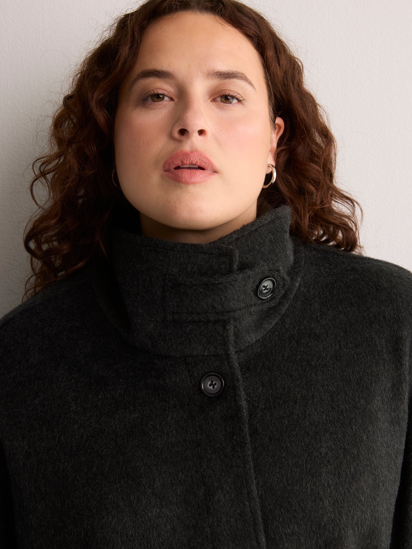 Dark Gray Stand-Collar Buttoned-Down Cape
