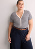 Short-Sleeve V-Neck Henley Shirt with Stripes