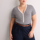Short-Sleeve V-Neck Henley Shirt with Stripes