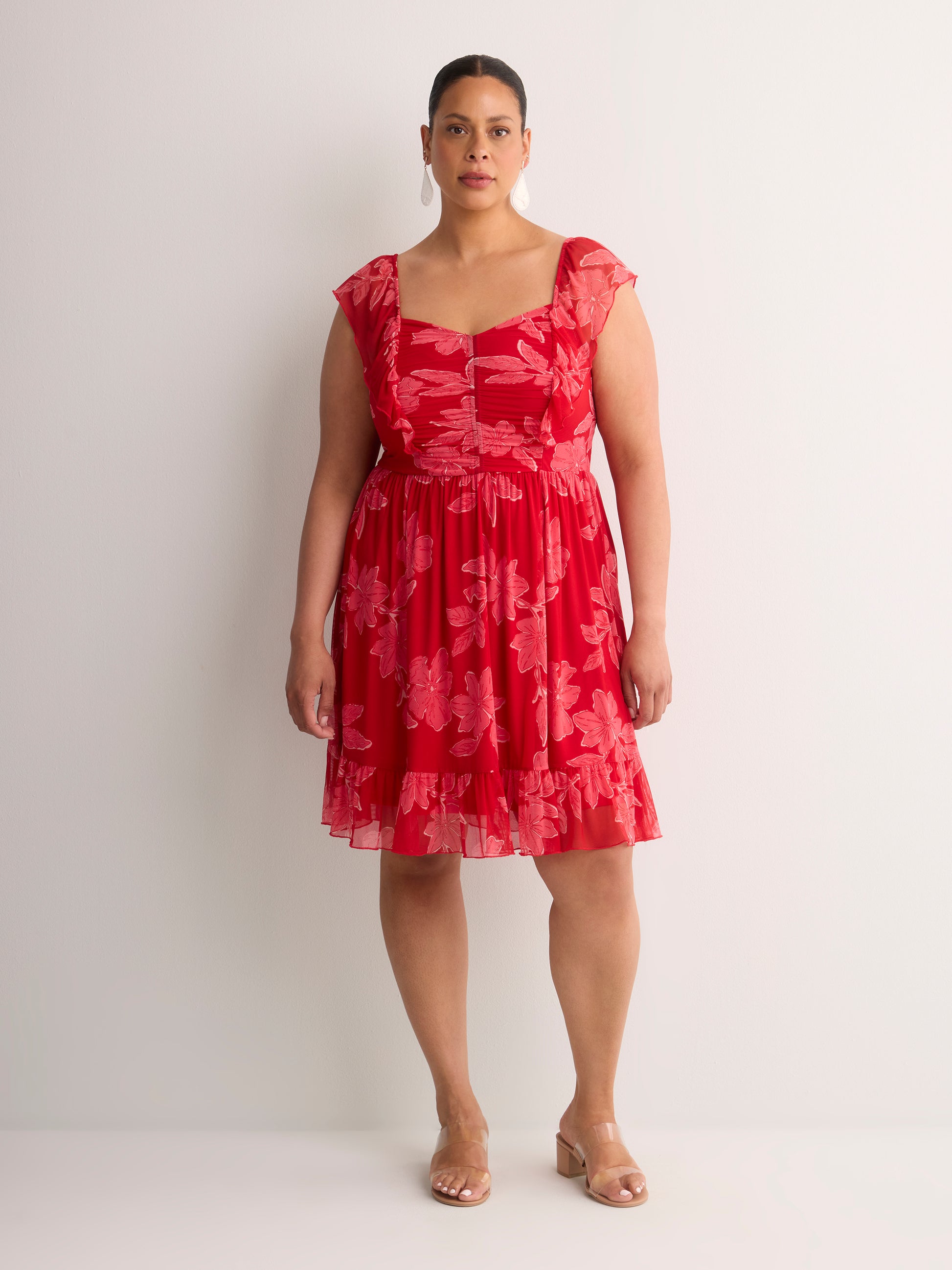 Fit-and-Flare Sangria Flutter Sleeve Dress