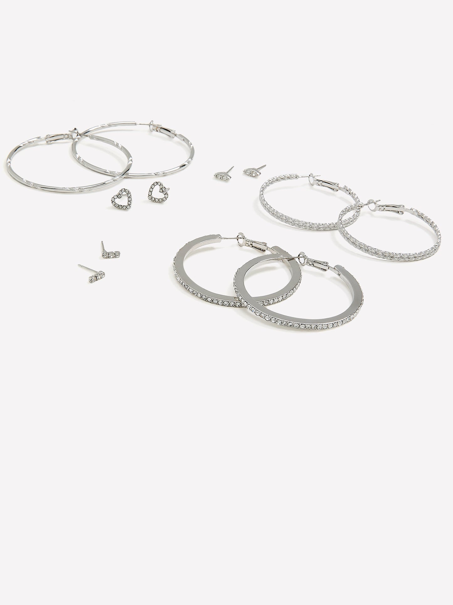 Anneaux et clous d'oreilles avec strass, ens. de 6