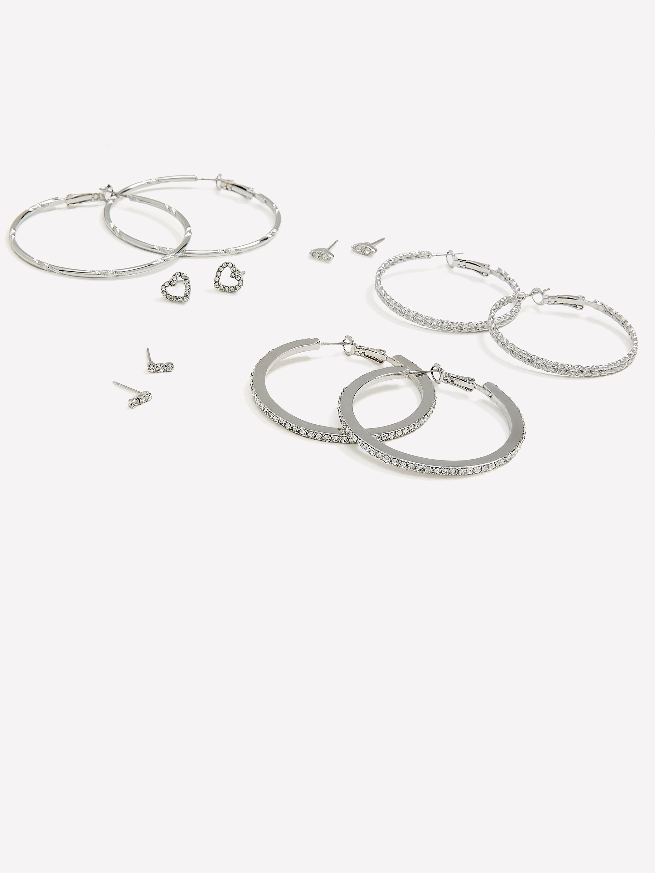Hoop and Stud Earrings with Rhinestones, Set of 6