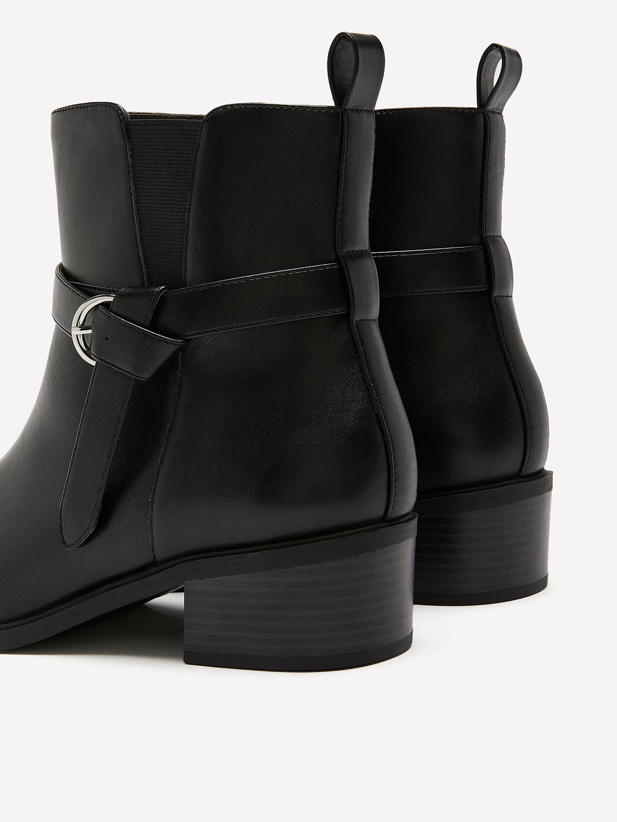 Wide Width, Winona Black Faux Leather Low-Heel Bootie with Buckle