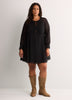 Black Chiffon Balloon-Sleeve Swing Short Dress - Addition Elle