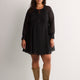 Black Chiffon Balloon-Sleeve Swing Short Dress - Addition Elle