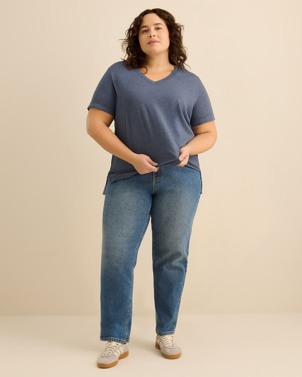 Responsible, V-Neck Boyfriend Tee with Slits