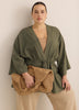 Linen-Blend Loose Kimono Tunic with Waist Drawstring
