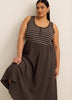 Responsible, Striped Sleeveless Henley Flared Maxi Dress