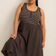 Responsible, Striped Sleeveless Henley Flared Maxi Dress