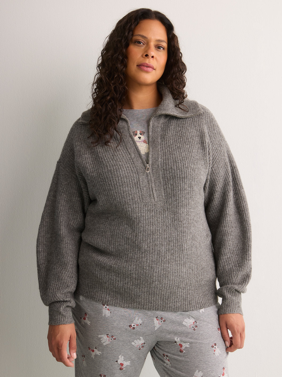 Loose-Fit Half-Zip Shaker Knit Sweater