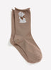 Taupe Rolled-Edge Crew Socks with Cat Placement Print