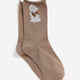 Taupe Rolled-Edge Crew Socks with Cat Placement Print
