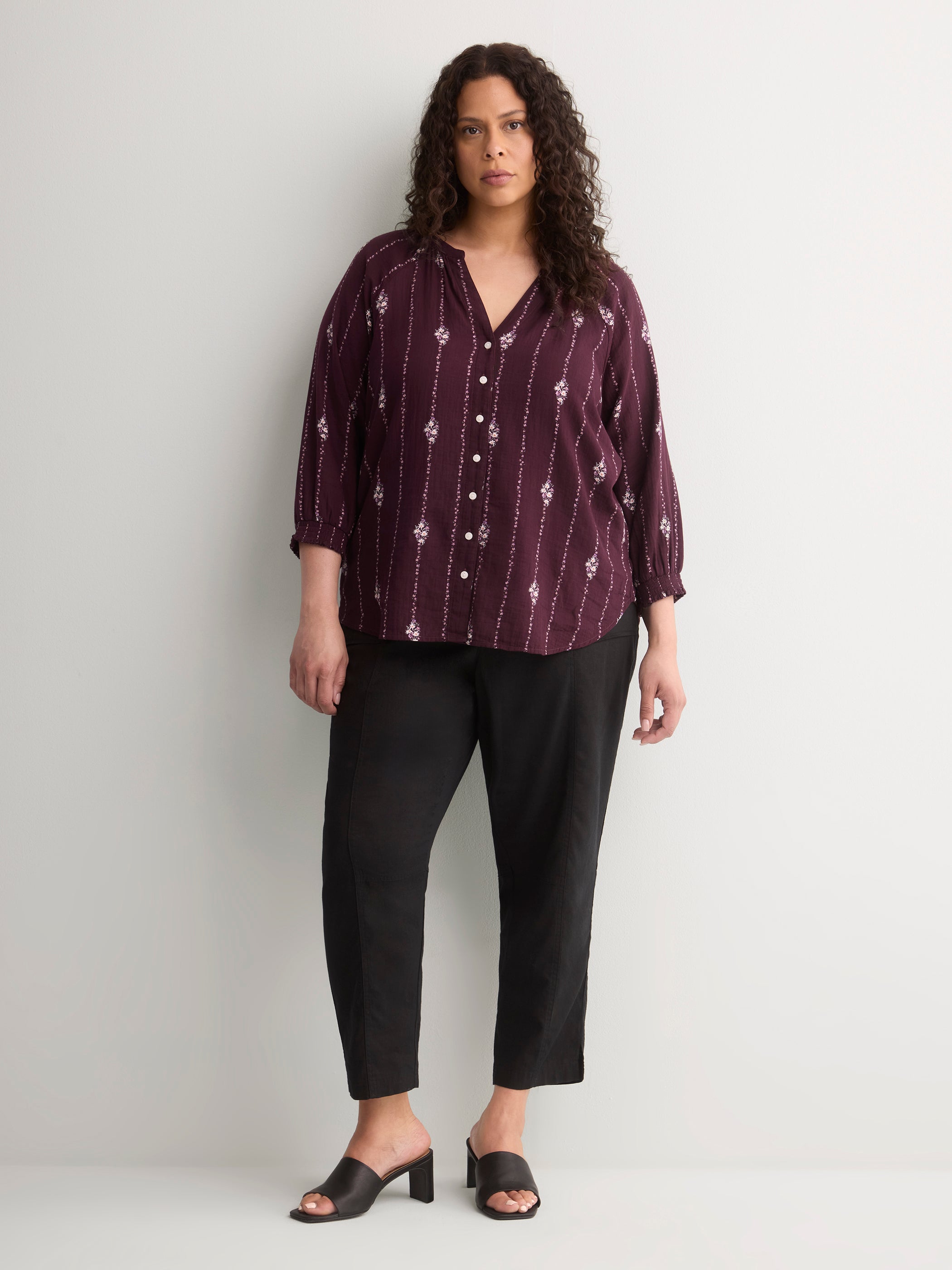 Cotton A-Line Notch-Neckline Blouse