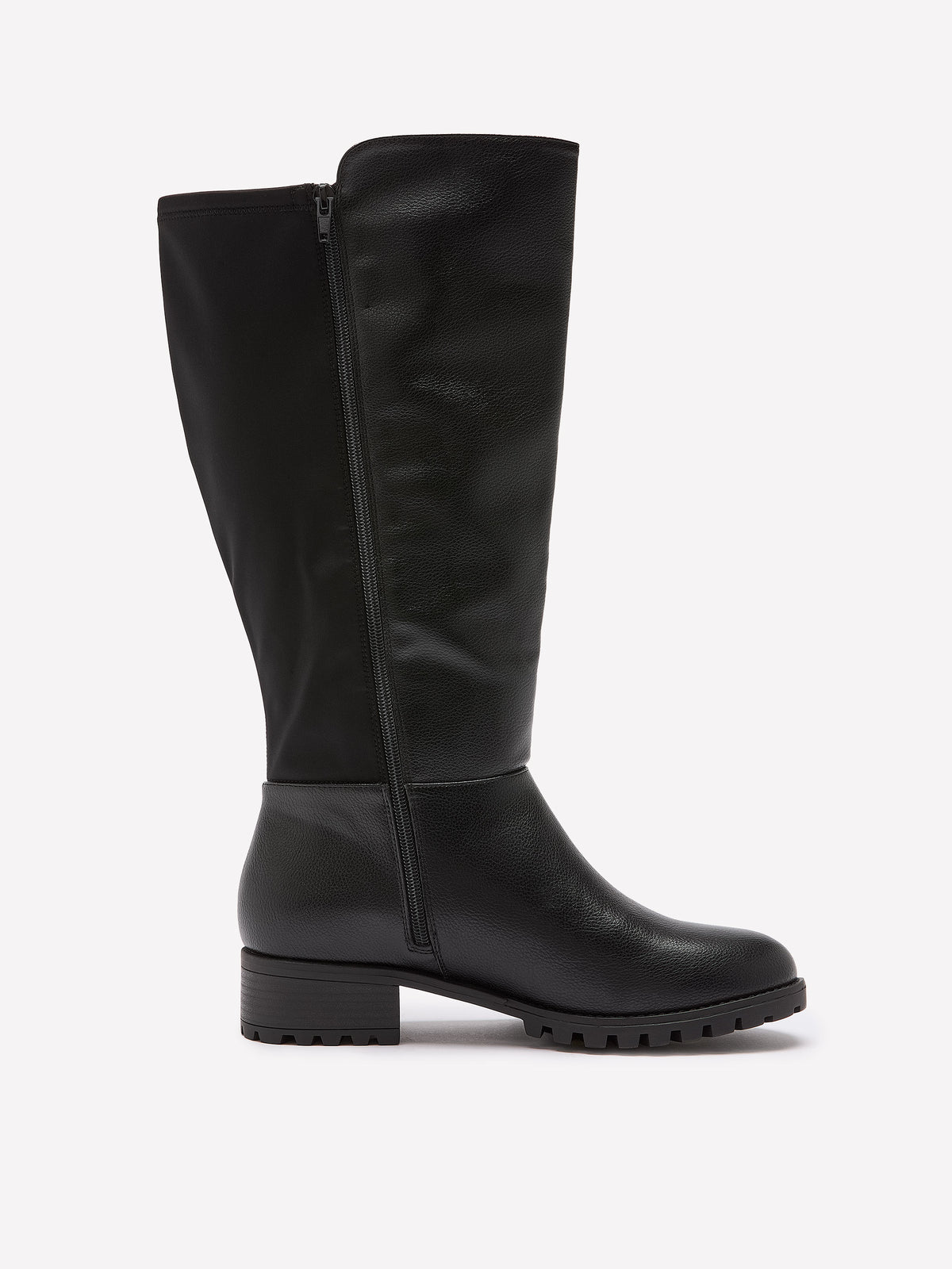 Extra Wide Width, Black Tall Faux-Leather Low-Block-Heel Boot