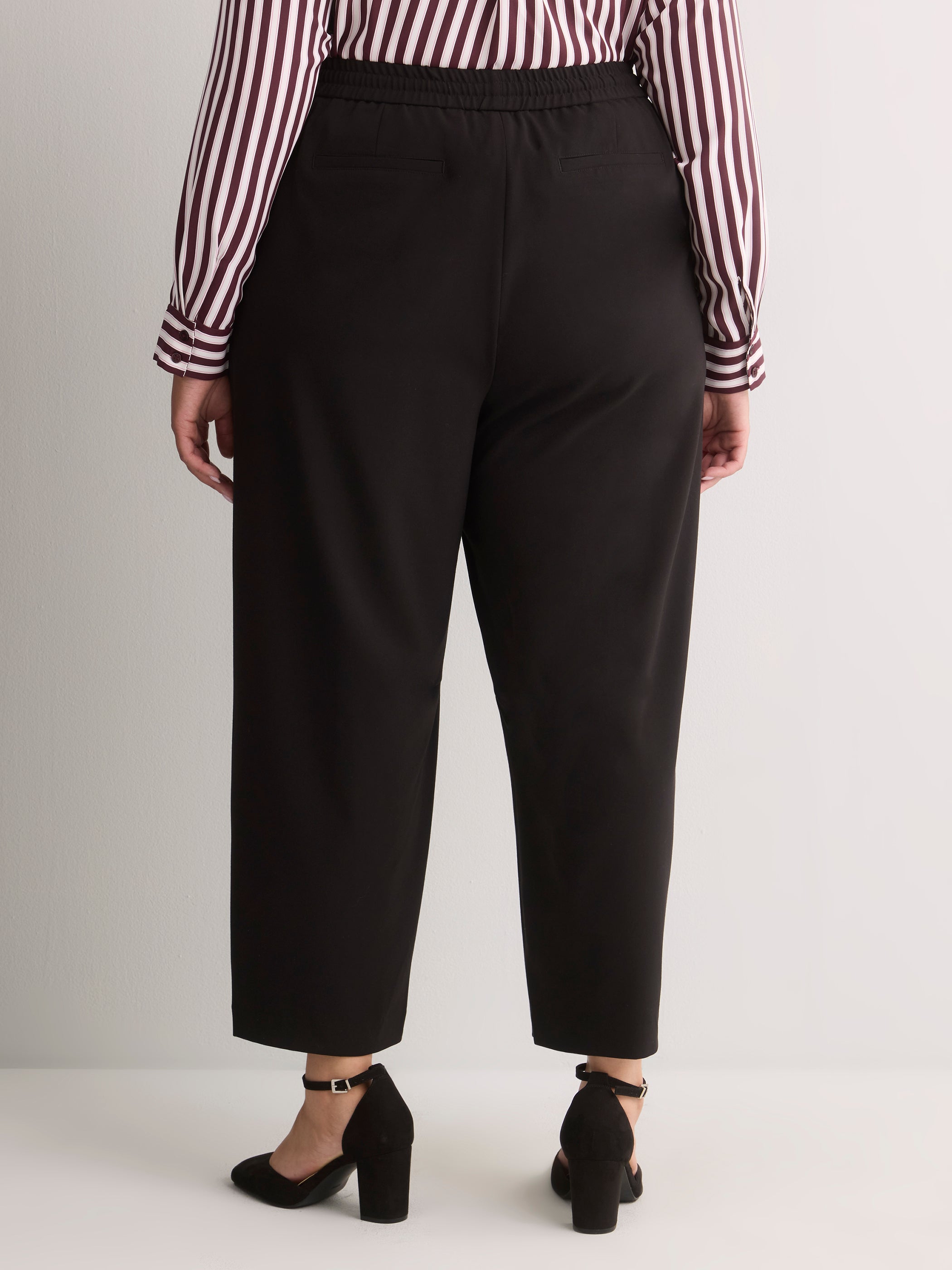Black Workleisure Barrel-Leg Pull-On Pant