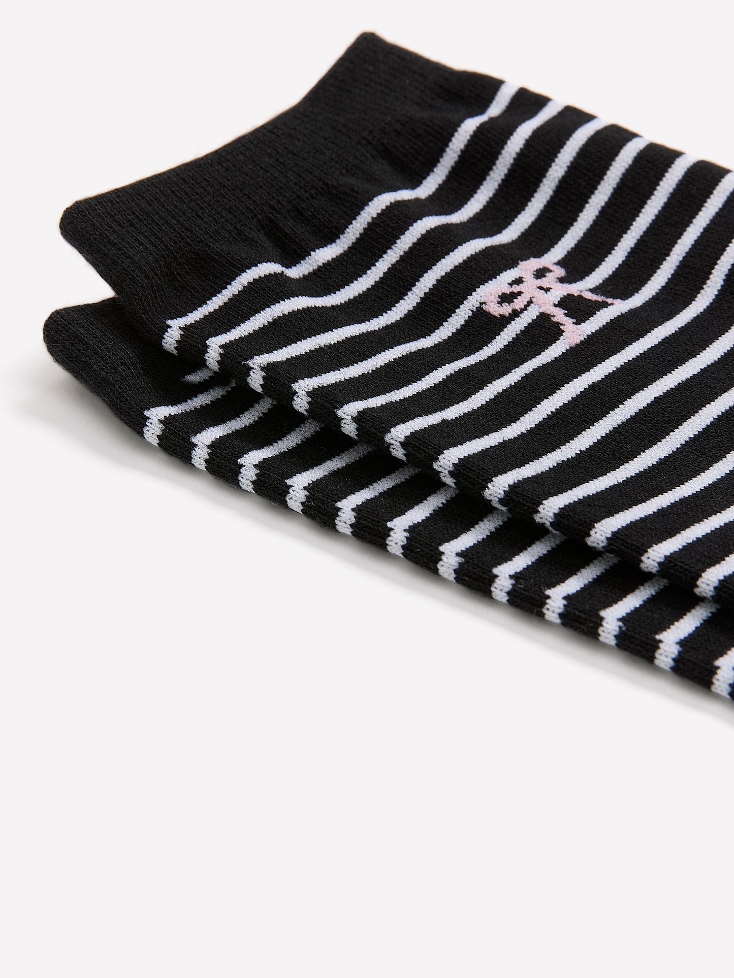Black and White Striped Crew Socks with Bow Placement