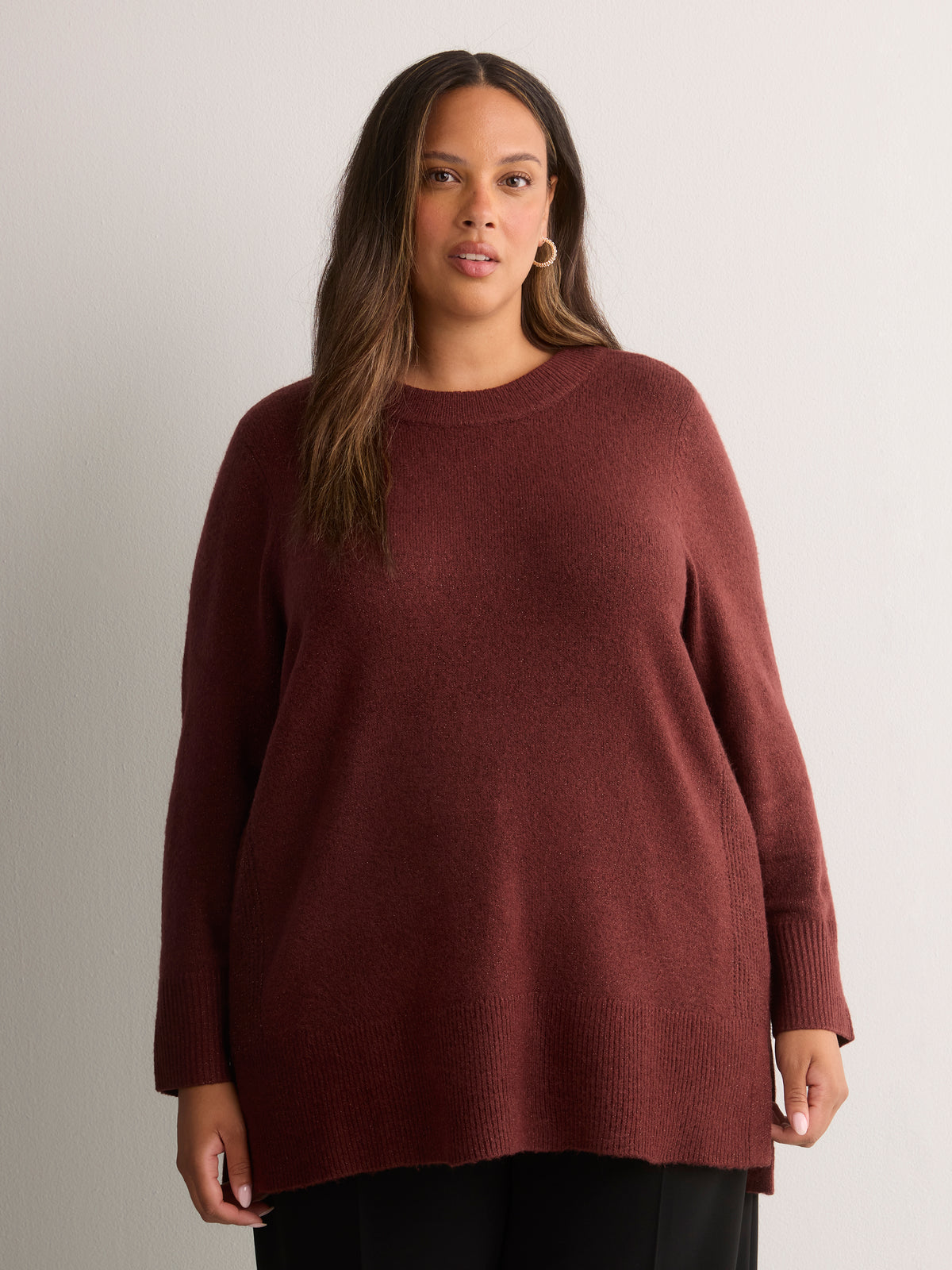 Lurex Crew-Neck Tunic Sweater