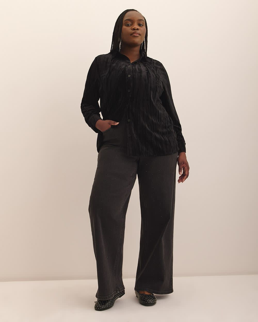 Jean noir classique décoré de strass avec taille haute et jambe évasée - d/C JEANS